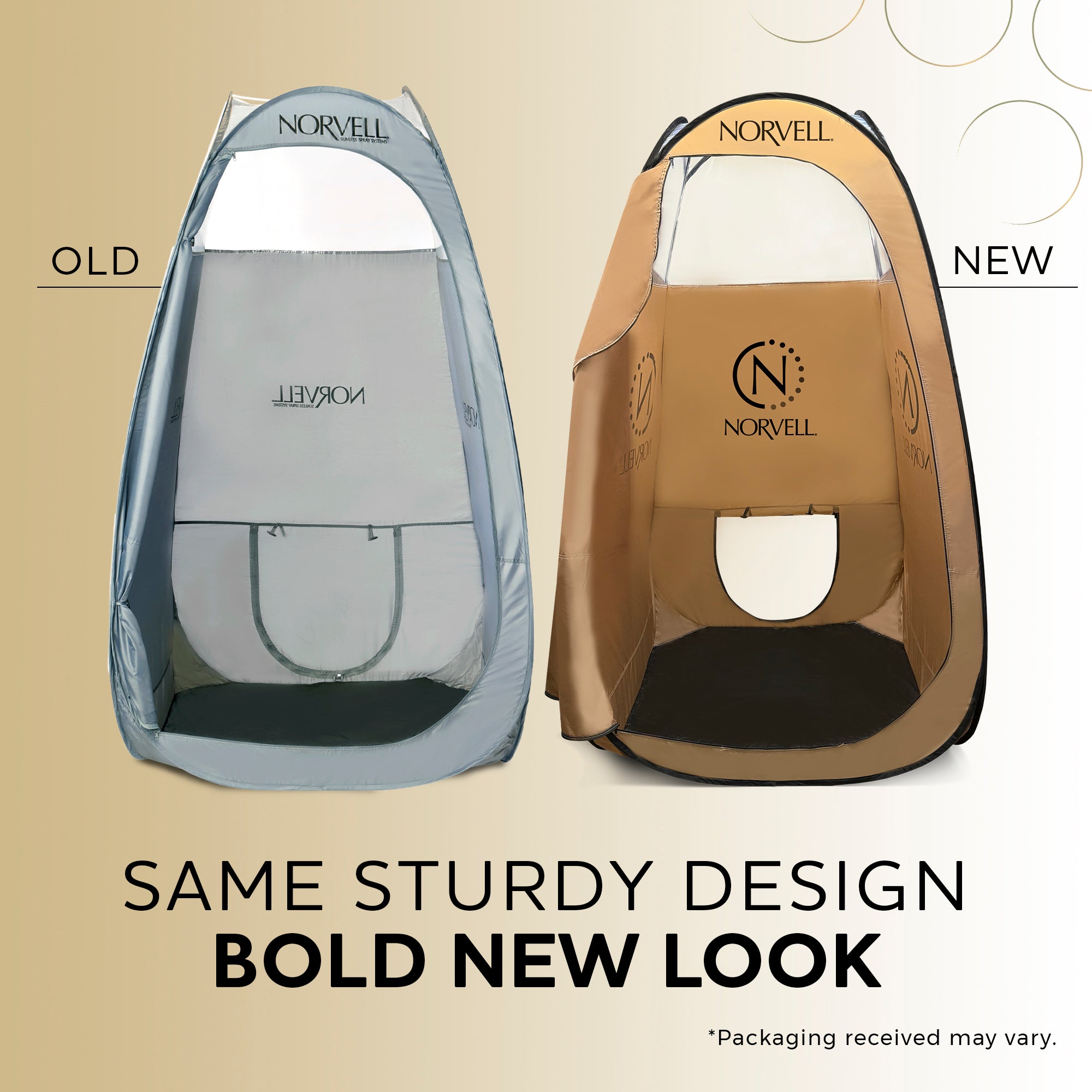 Norvell Spray Tan Room now comes in gold! The grey tent may still be available at retailers but both have the same sturdy design