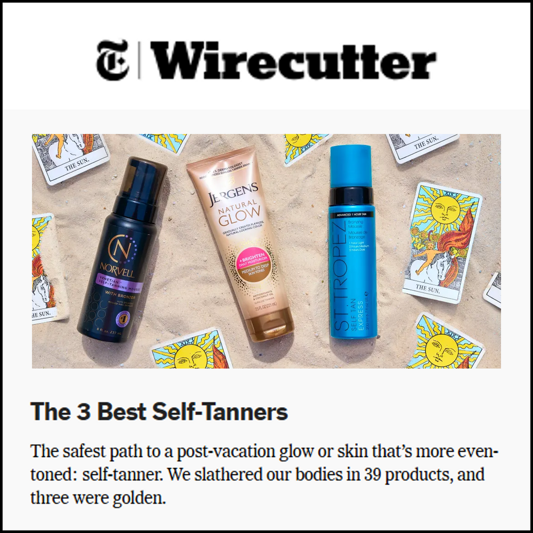 NYT Wirecutter article cover for the 3 best self tanners