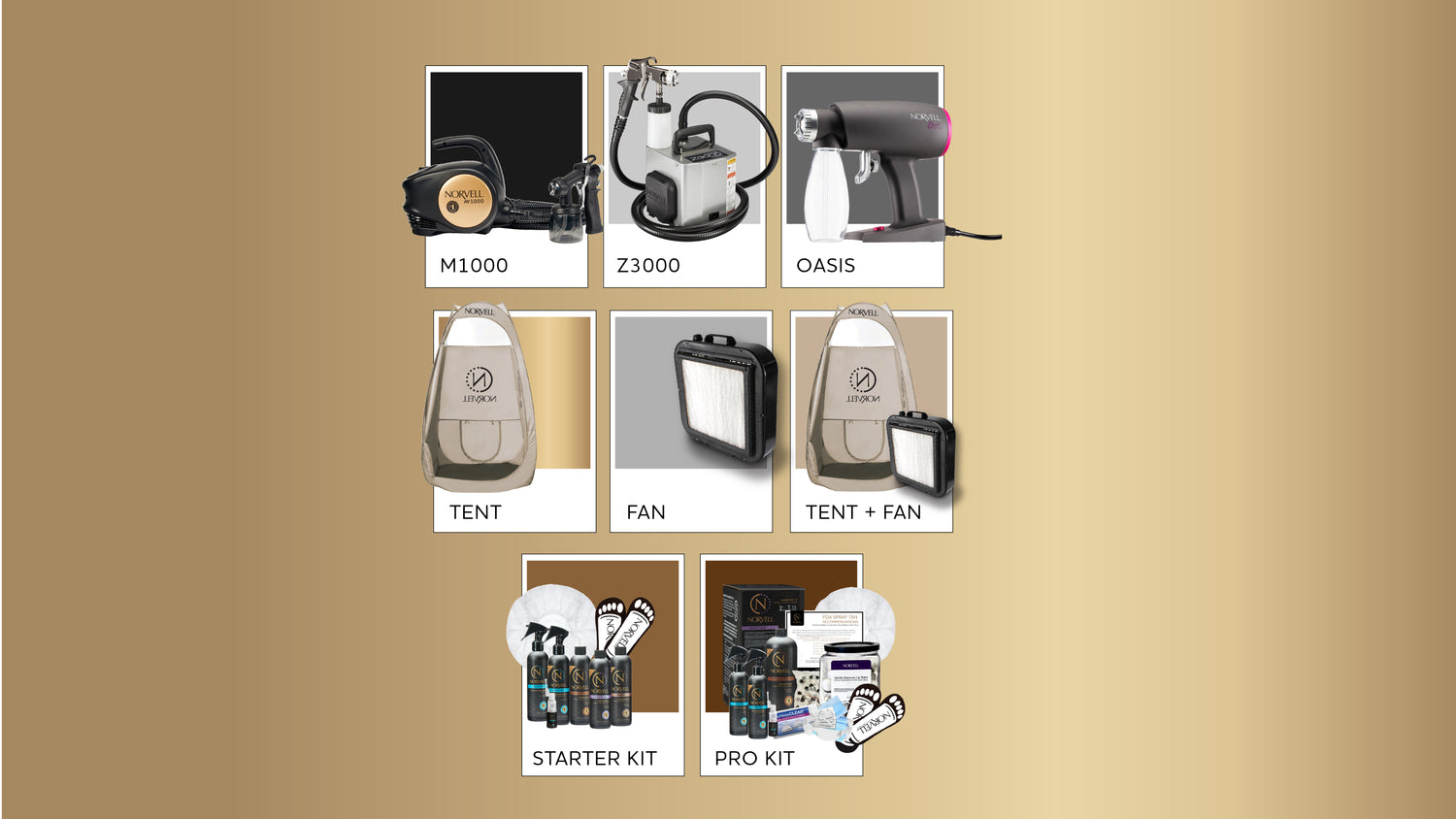 Spray tan artist products as paint swatches showing the bundle options