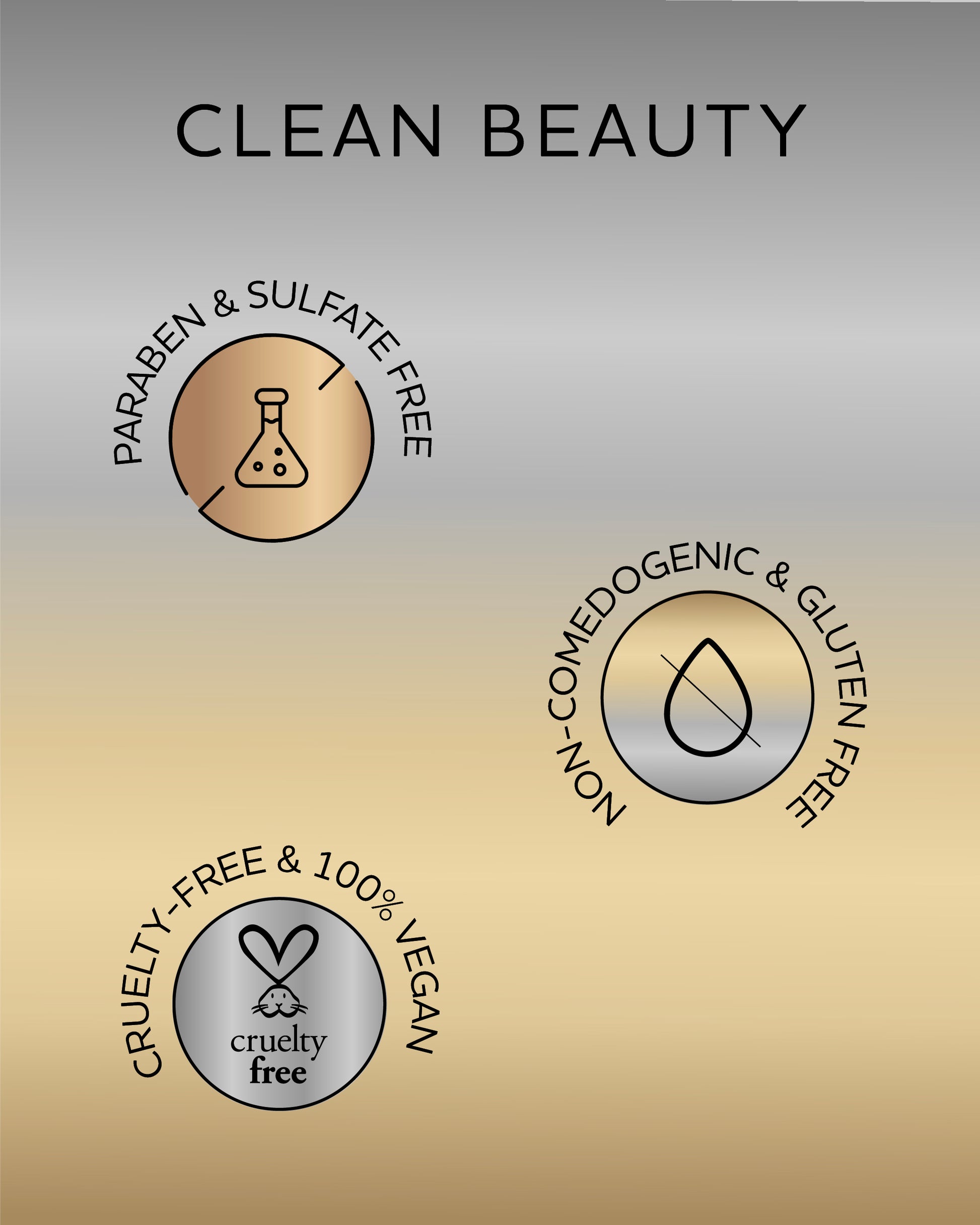 Clean beauty certification icons on a gradient background