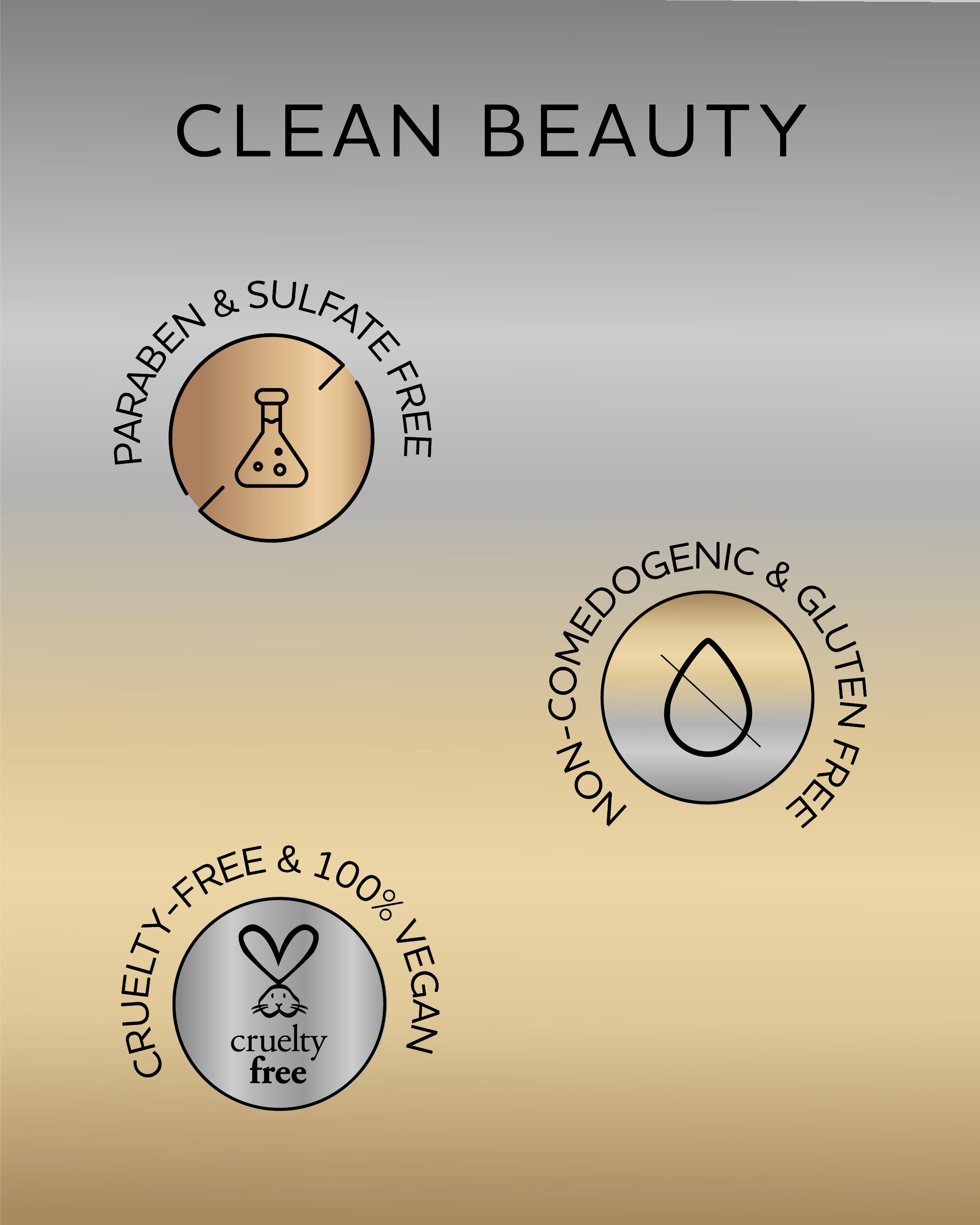 Clean beauty certification icons on a gradient background