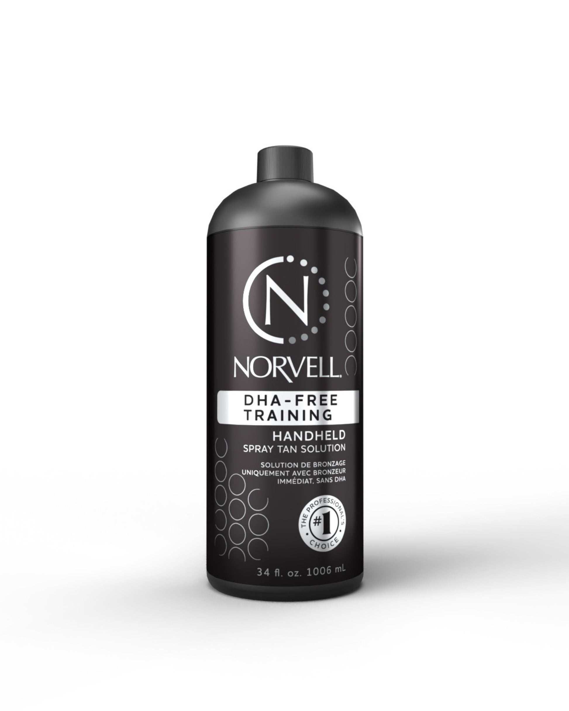 Norvell DHA-free handheld spray tan solution bottle on a white background