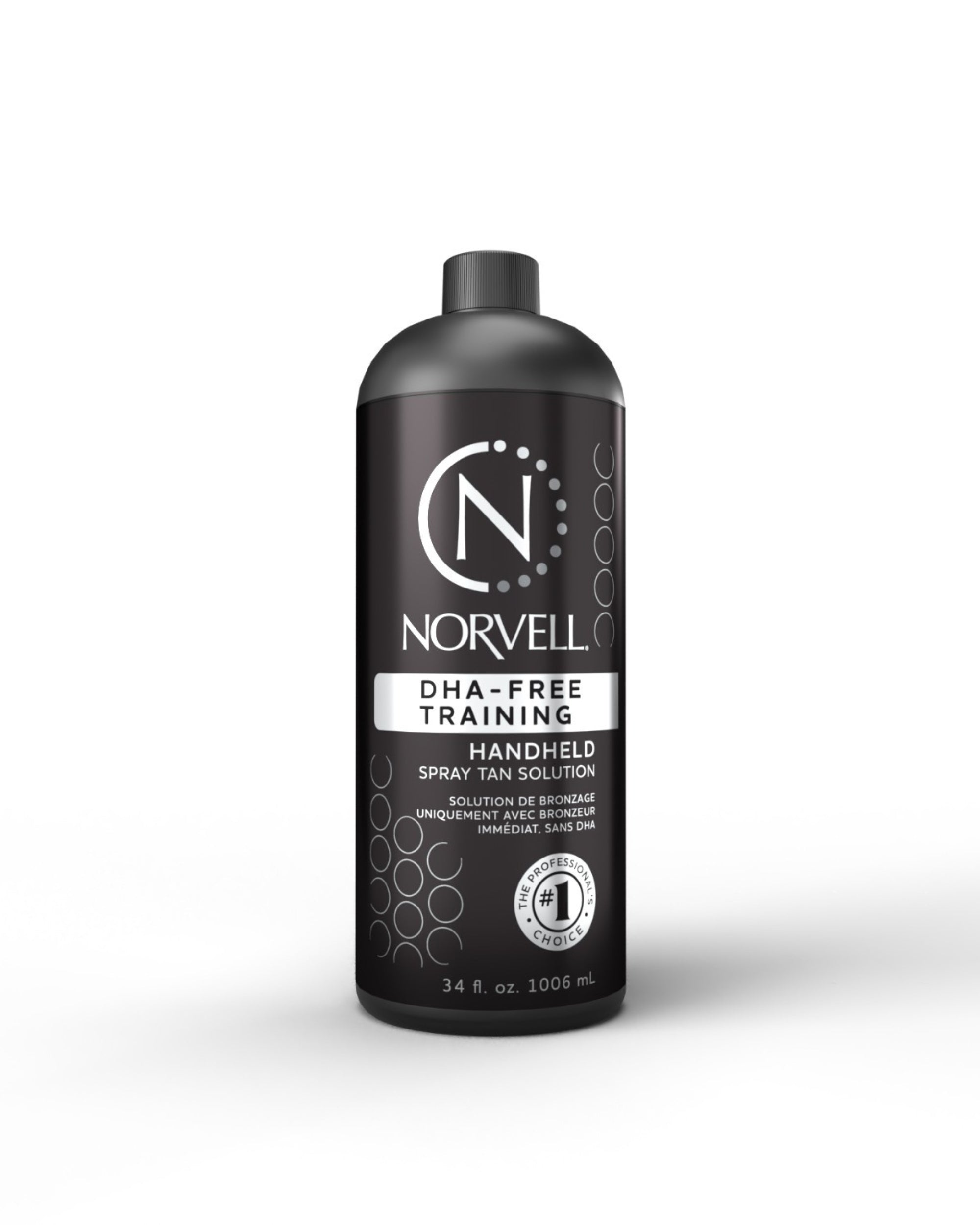 Norvell DHA-free handheld spray tan solution bottle on a white background