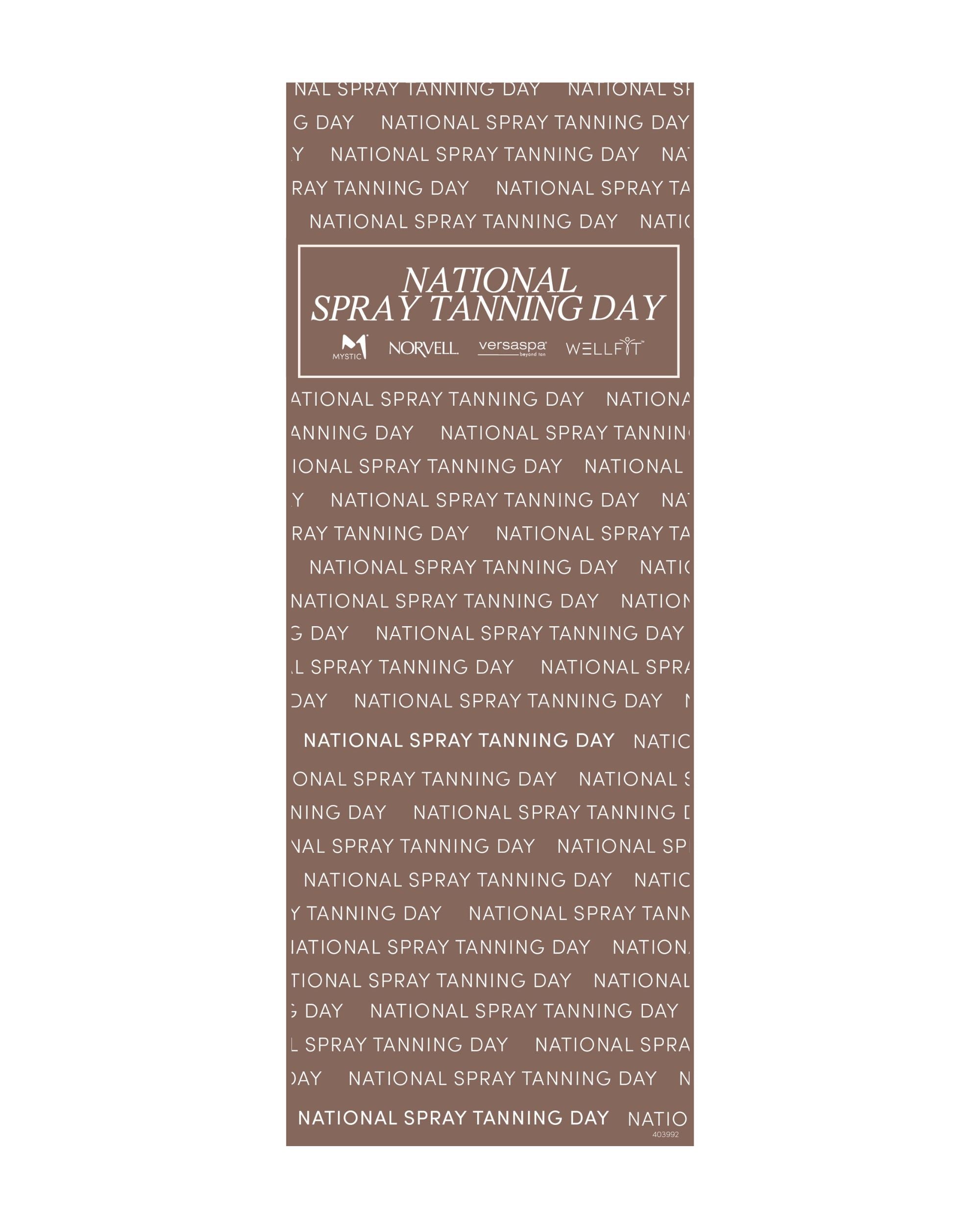 dark brown Pull up banner with 'National Spray Tanning Day' text on a white background