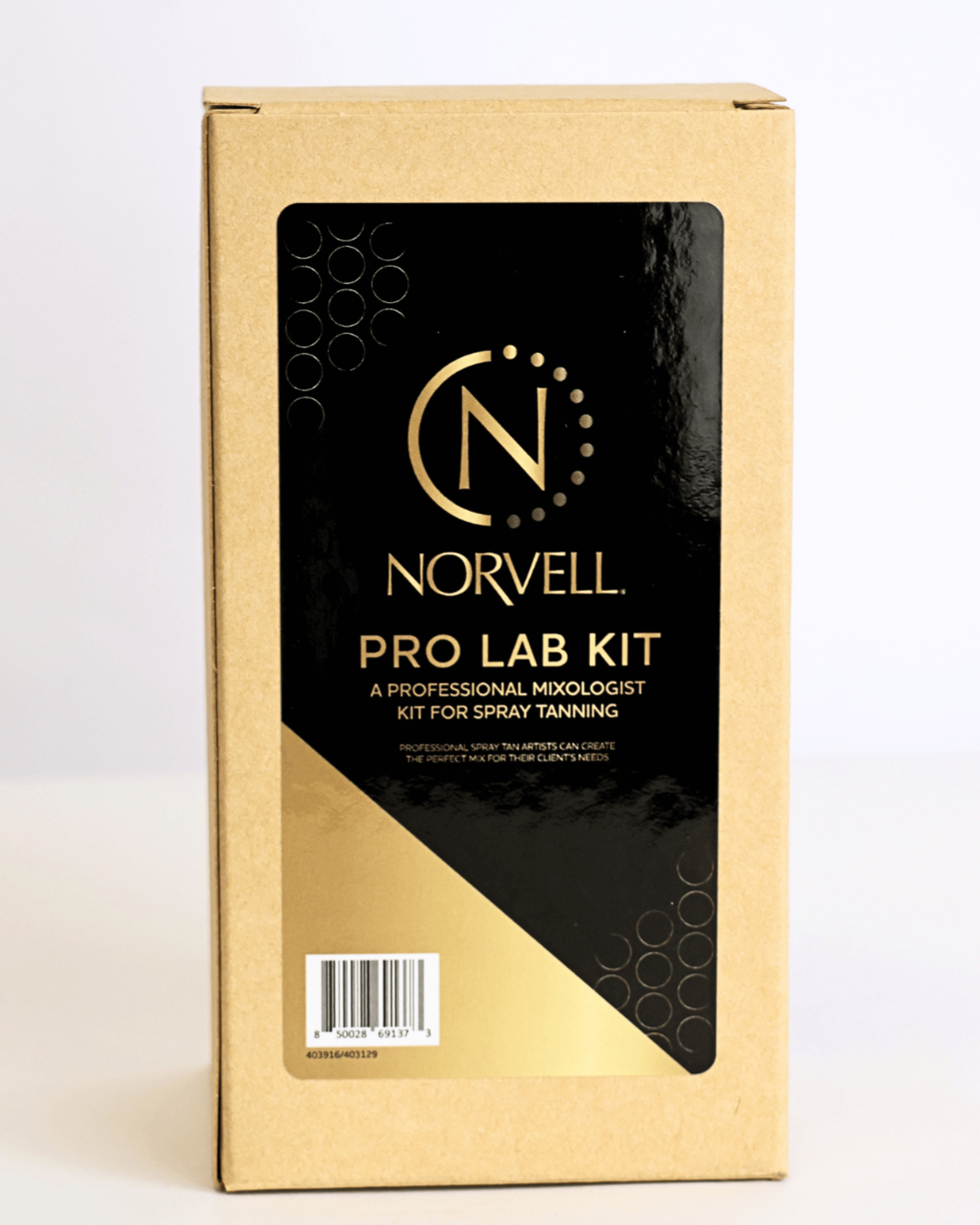 NORVELL Pro Lab Kit spray tanning box in a kraft paper packaging with a large black and gold label on the front.