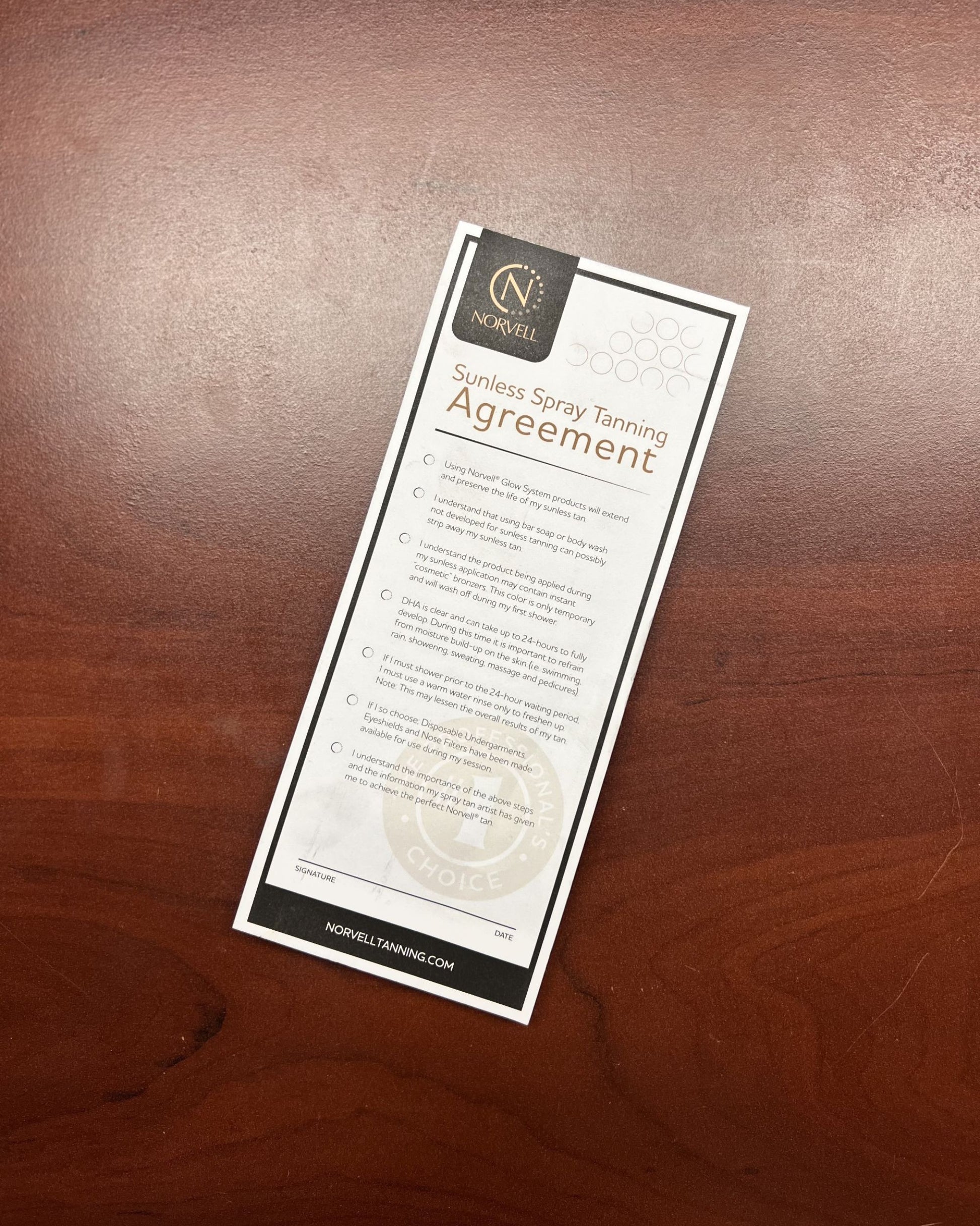 Spray Tanning Agreement Pad