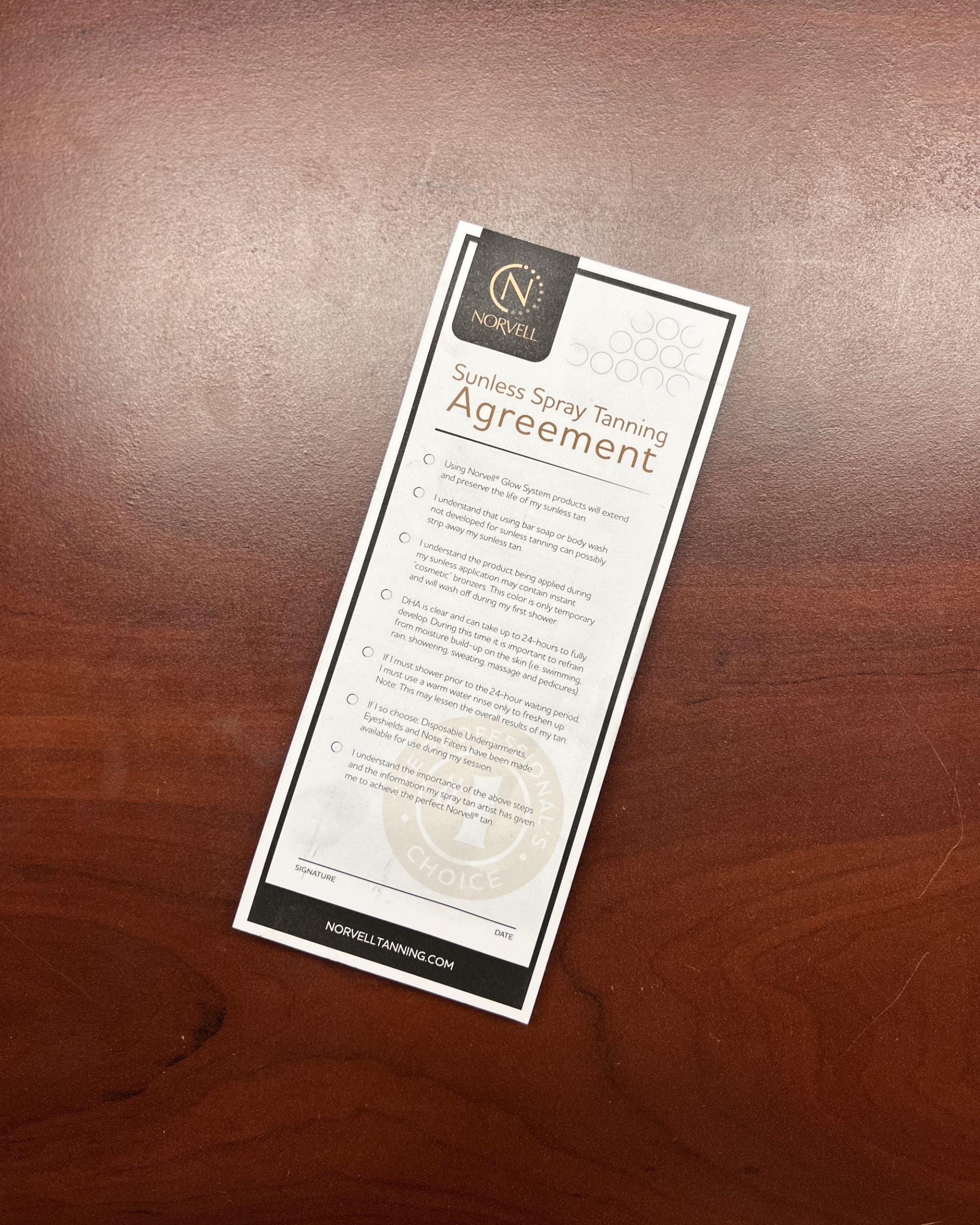 Spray Tanning Agreement Pad