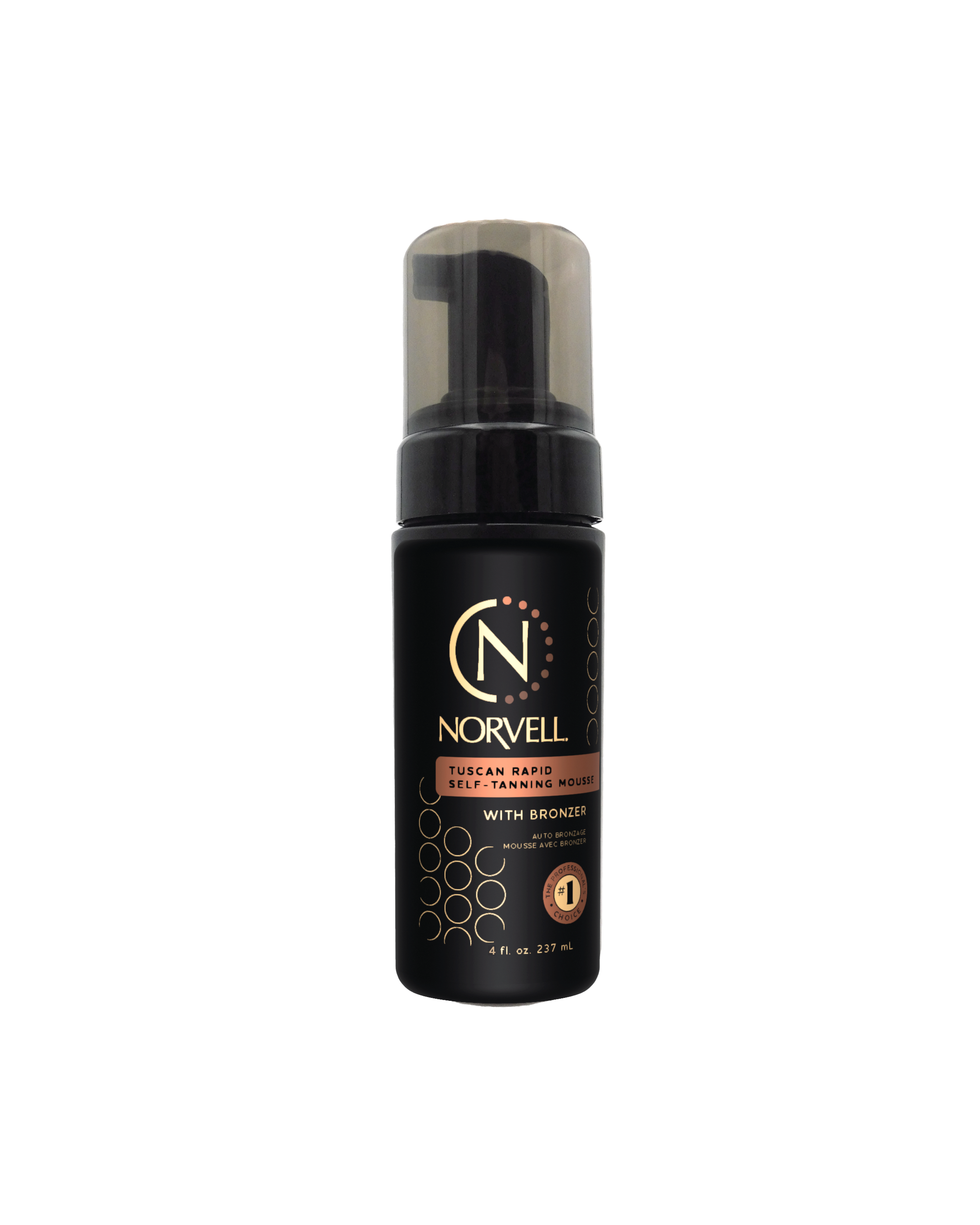 Norvell Tuscan Rapid Mousse Rendering on Bottle 4oz on a transparent background